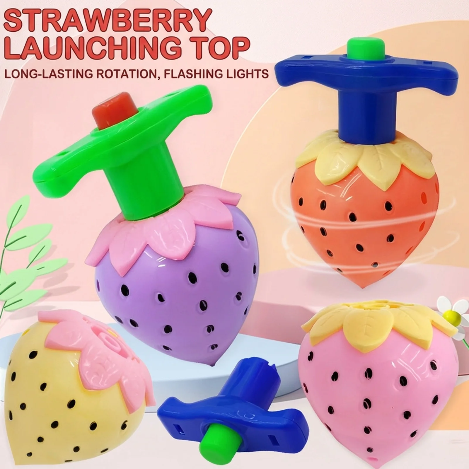 Unique Strawberry Shaped Spinning Top with LED Light for Kids Birthday Party Gifts