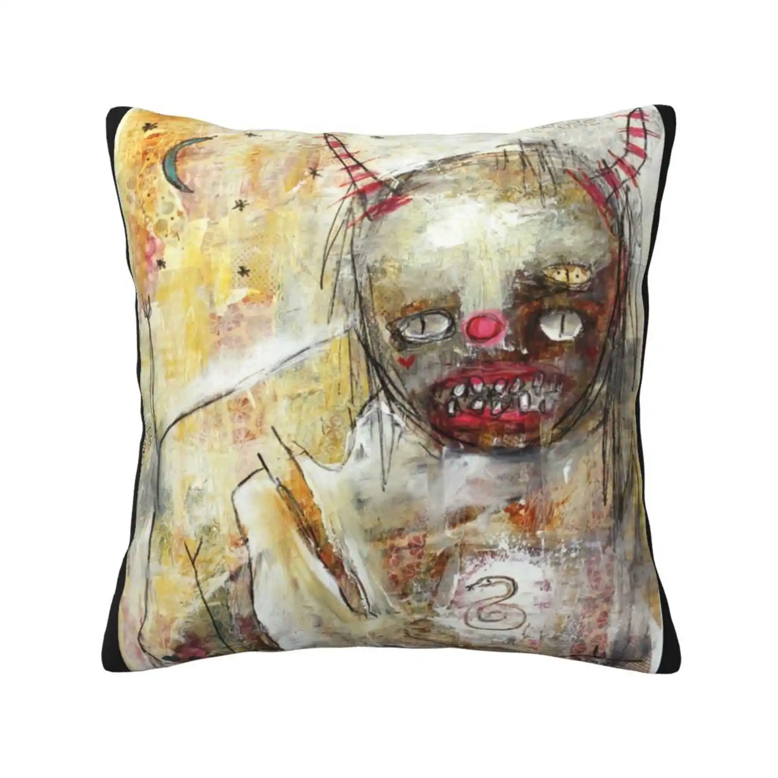 Devil Woman Home Sofa Car Cushion Cover Pillowcase Devil Woman Demonic Satanic Occult Dark Art Serpent Snake Horns Teeth Gnarly