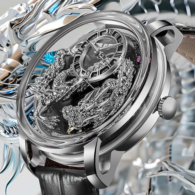 

PINDU Designs оригинальные новые мужские механические часы Dragon Series M2797B с автоматическим механизмом, кожаные сапфировые мужские наручные часы