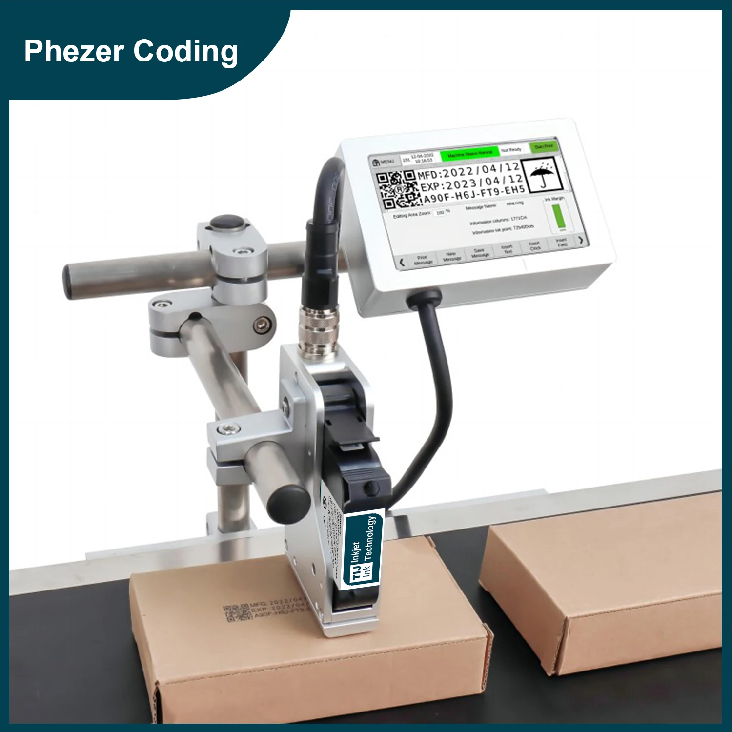 Phezer QR Barcode Batch Coding Mark Expiration Date Logo Label Printer TIJ 12.7/25.4mm P180E Online  Inkjet Printer