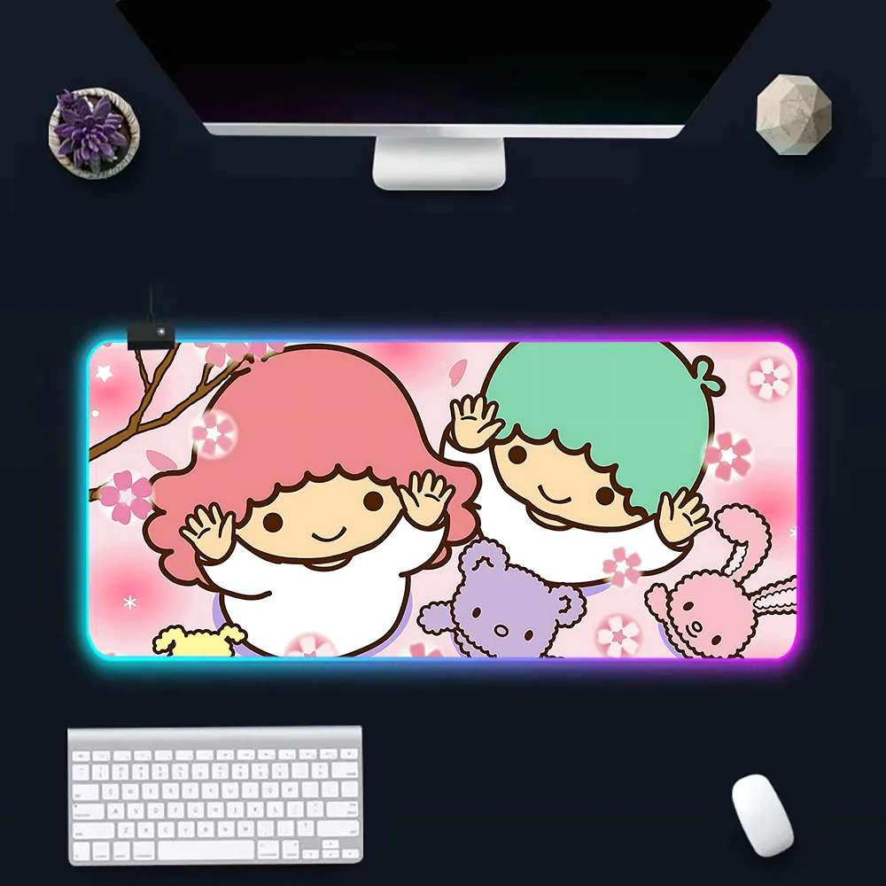 Little Twin Stars RGB Pc Gamer Keyboard Mouse Pad Mousepad LED Glowing Mouse Mats Rubber Gaming Computer Mausepad