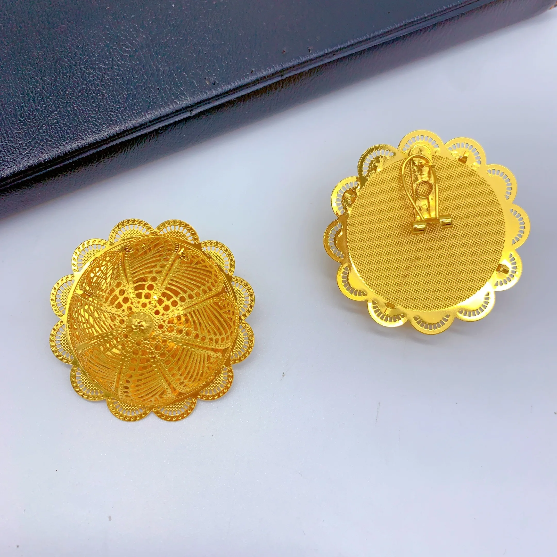Ethiopian 6PCS Jewelry Set For Woman Dubai African Indian 24k Gold Plated  Big Pendant Necklace Wedding Engagement Party Gifts