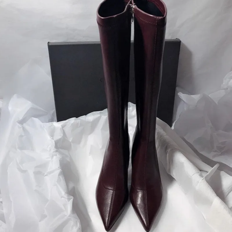 Winter New Thin Heel Cotton Boots Women\'s Fashion Pointed Side Zipper Anti-slip Wear-resistant High Boots