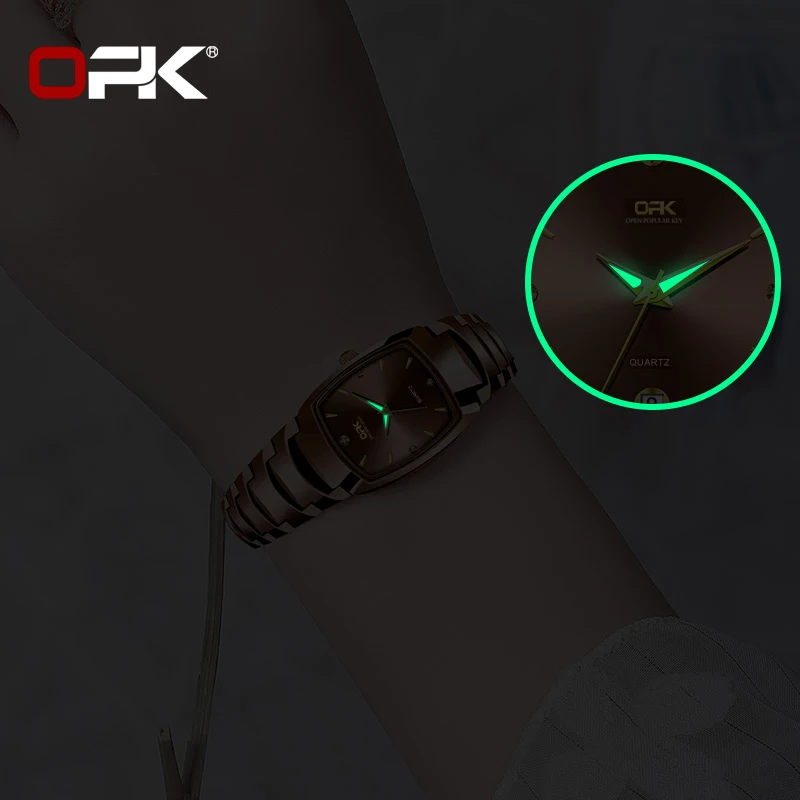 OPK Quartz Couple Watch Top Fashion Luxury Waterproof Luminous Diamond Watch Elegant and Romantic Style Men's Women's Watch 8112