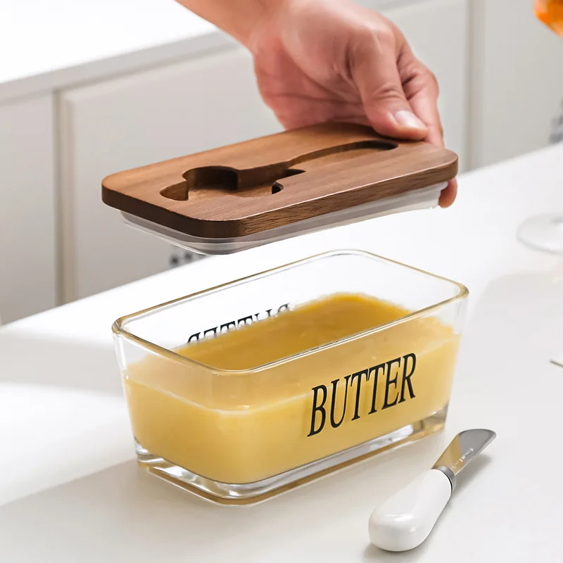 Glass-sealed Butter Box with Lid and Spreading Knife, High-quality Home Butter Dish, Cheese Sealing and Freshness-keeping Box