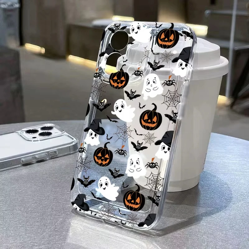 Halloween Pumpkin Ghost Pattern Clear Phone Case For Samsung Galaxy S26 Ultra S25 S24 S23 FE S22 S21 Plus A53 A52 Silicone Cover