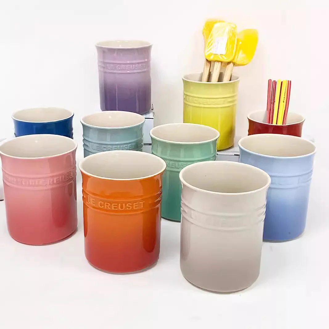 French Style Ceramic Kitchen Utensil Holder Chopstick Storage Bucket