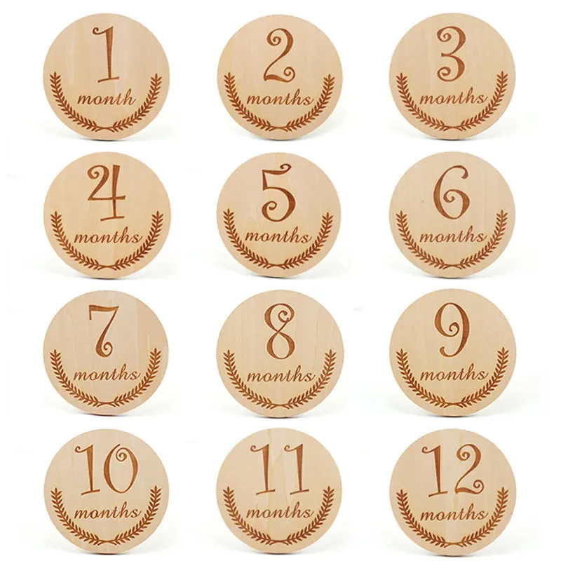 12 Pcs Newborn Milestone Blocks Wooden Commemorative Baby Birth Monthly Recording Cards Infant Photography Props Wooden Teether