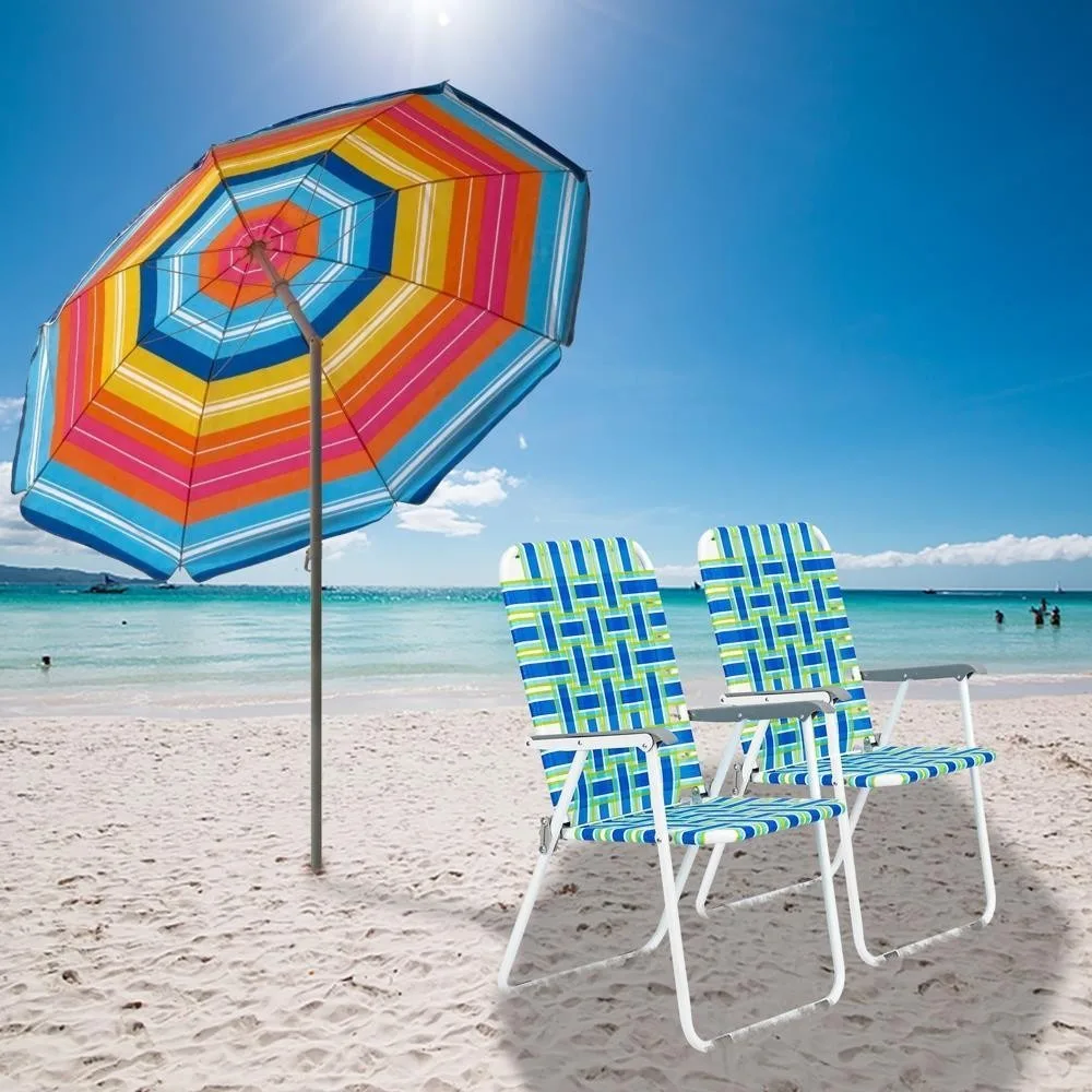 

2 Pcs Folding Lounge Chairs Web Chair Beach Patio Chair Camping Outdoor