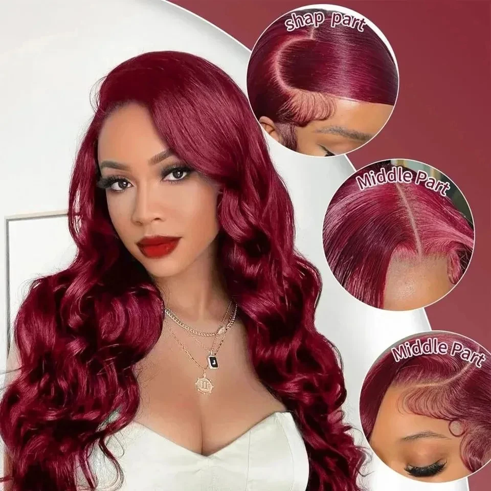 

Burgundy 99j Body Wave 13x4 Lace Front Wig Red HD Lace Frontal Wigs For Women 100% Human Hair Brazilian Wigs On Promotion 4x4