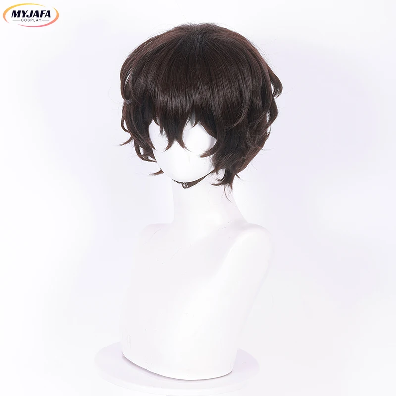 High Quality Dazai Osamu Cosplay Wig Anime Cosplay Short Brown Heat Resistant Synthetic Hair Party Role Play Wigs + Wig Cap image 3