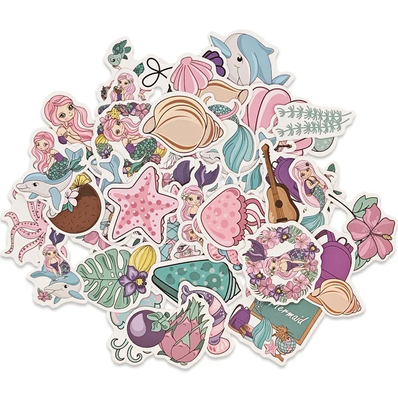 50PCS Cute Little Mermaid Stickers Aesthetic Graffiti DIY Phone Case Craft Supplies Cartoon Ocean Animal Stickers Kids Toys Gift