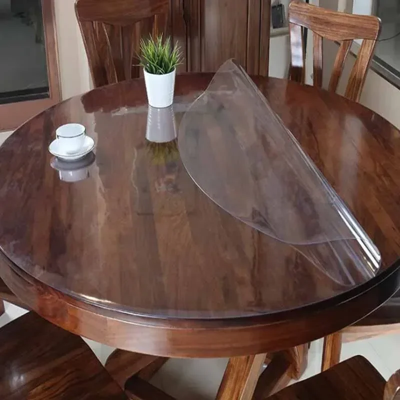 1mm Round PVC Tablecloth Waterproof Oilproof Able Cover Glass Cloth Soft Table Cover Home Kitchen Dining Room Placemat