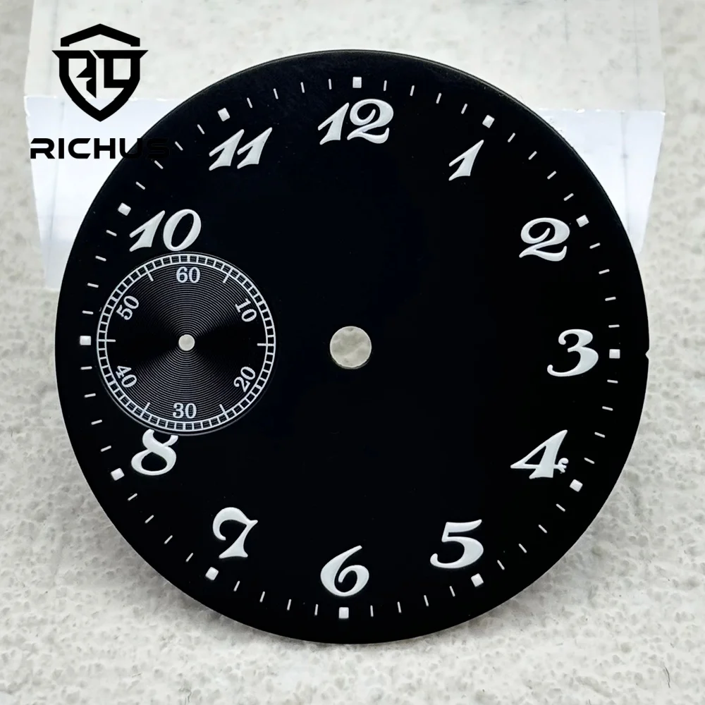 Cadran de montre RICHUS 37 mm, noir et blanc, avec aiguilles luminescentes vertes, mouvement ETA 6497 ST3600, compatible avec la réparation de montres mécaniques.