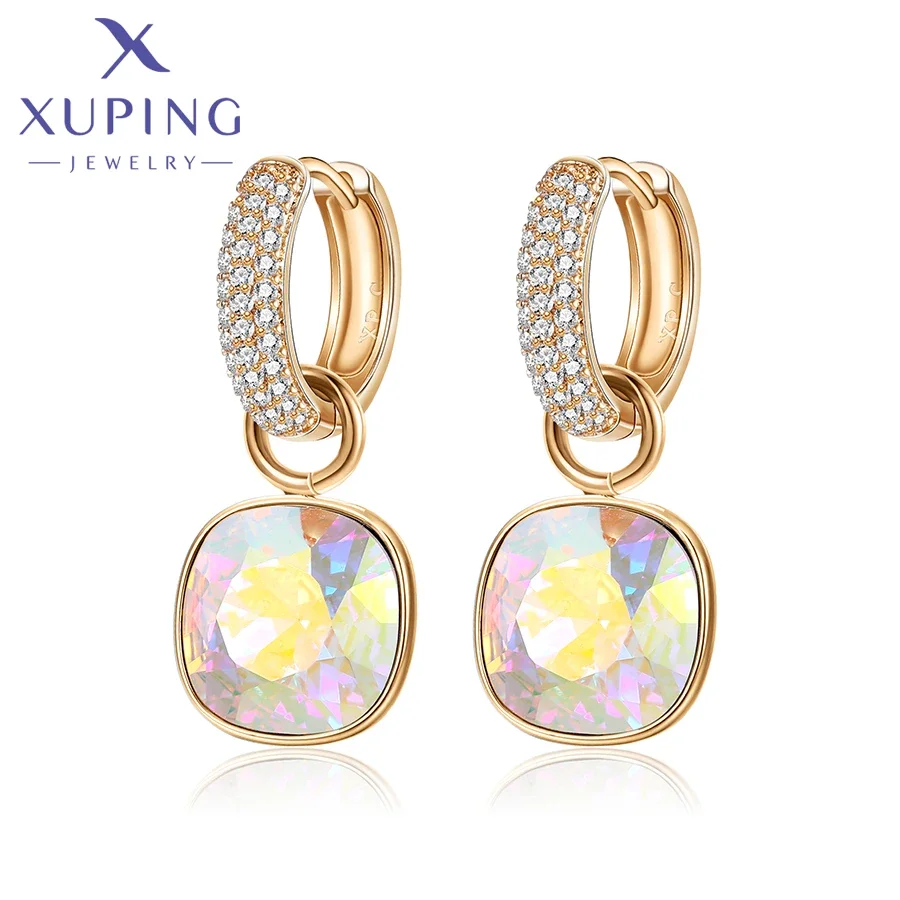 Kolczyki Xuping Jewelry, kwadratowe, luksusowe, wykwintne, pozłacane, z kryształami, dla kobiet, prezent A00606258