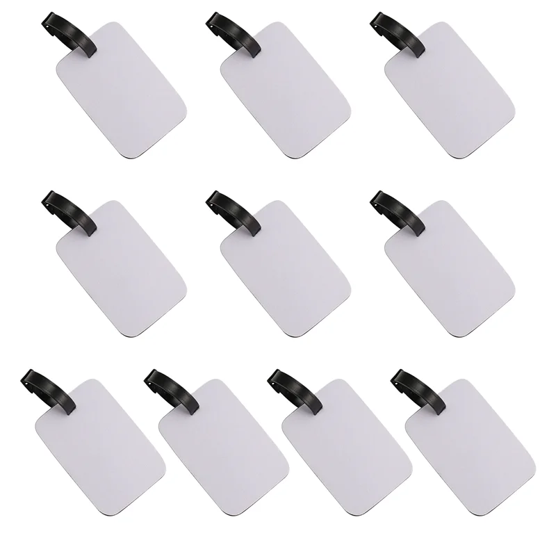 10PCS Sublimation Blank Luggage Tags White Blank Travel Bag Baggage Tags With Strap Double Sided Suitcase Label Tag-A57X