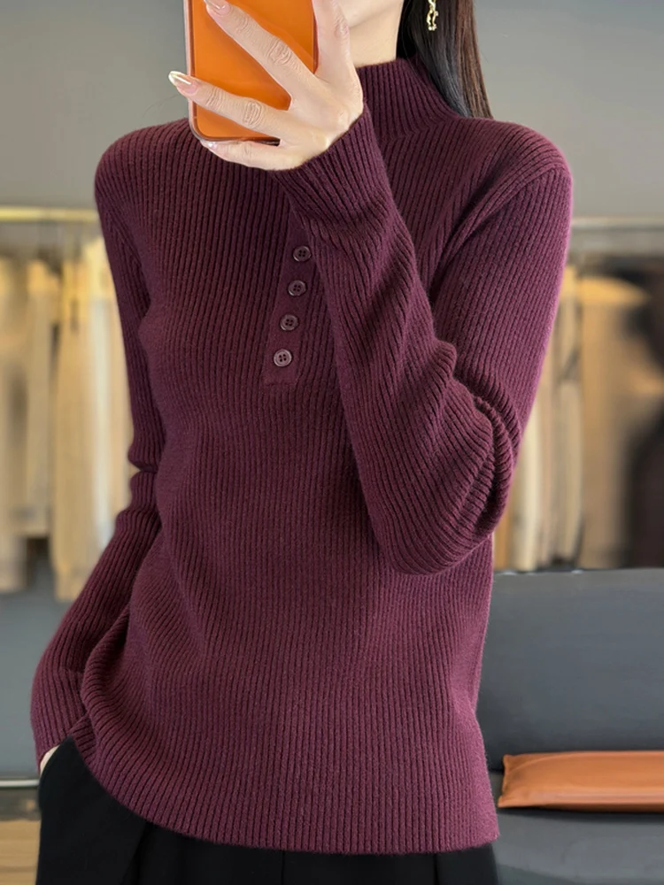 Sli feminino longo sve camisola de malha f gola alta gola média outono inverno base irt casual solto ajuste malha macia