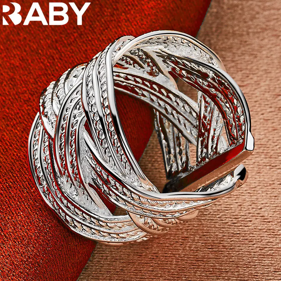 URBABY 925 فضة مضفر حلقة مفتوحة للنساء الرجال نعمة مجوهرات الاتجاه المألوف هدايا حفلة عيد ميلاد والارتداء اليومي