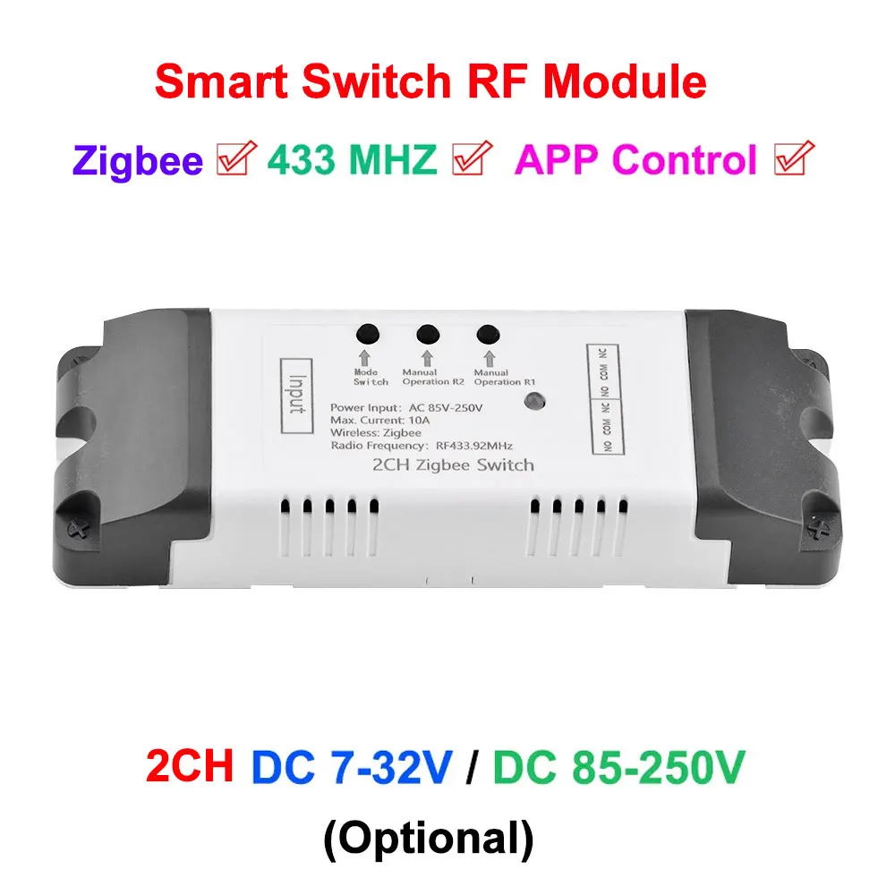 

Zigbee smart switch RF module DC7-32V AC85-250V 2CH three-mode Wifi remote control relay switch module with 433Mhz