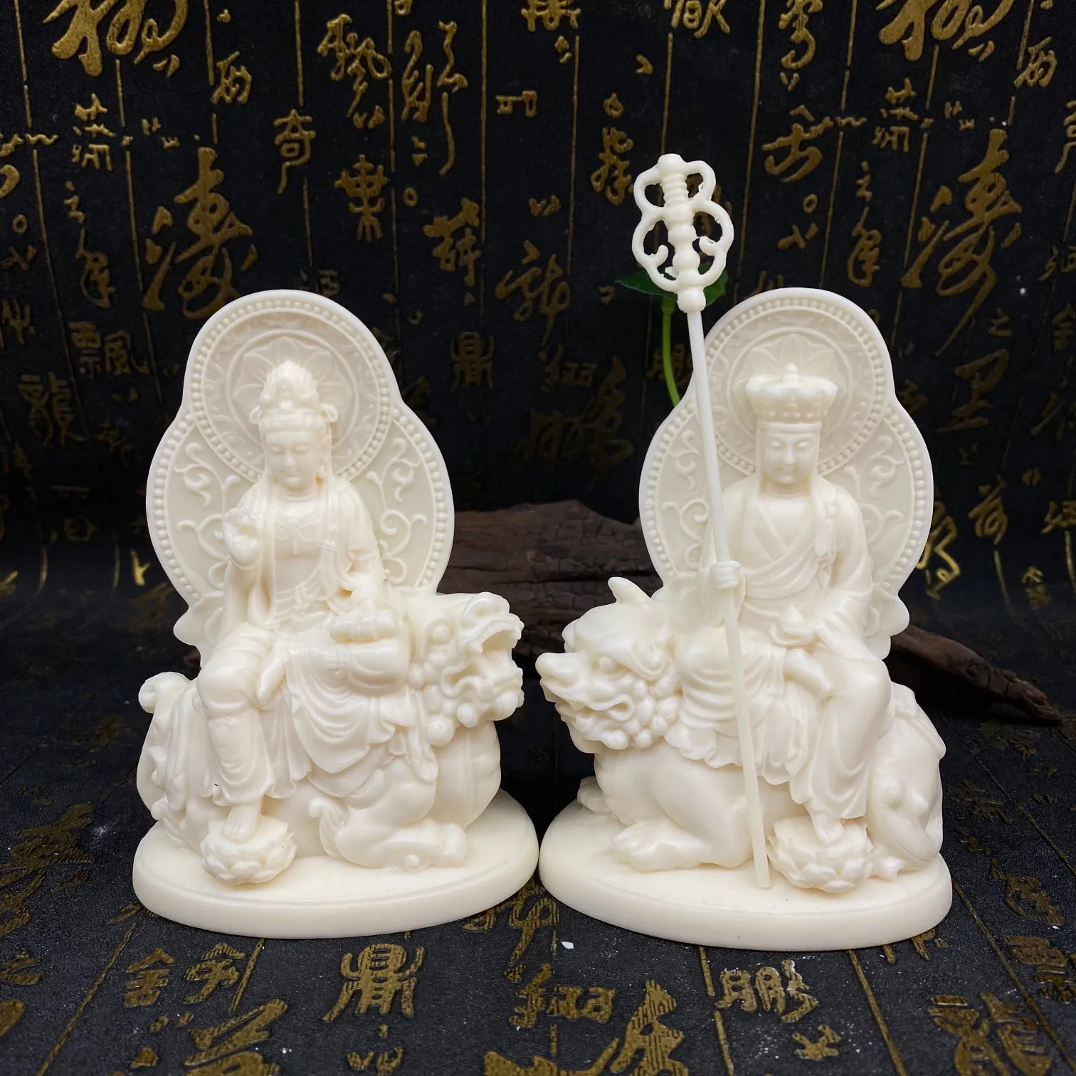 Ivory Nut Carved Samantabhadra Figurine With Backplate 128.55.5cm Home Office Desktop Decor Craft Ornament
