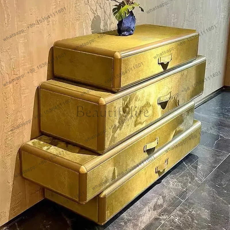 zj Italian light luxury art saddle leather bucket cabinet simple villa entrance cabinet luxury villa side cabinet locker