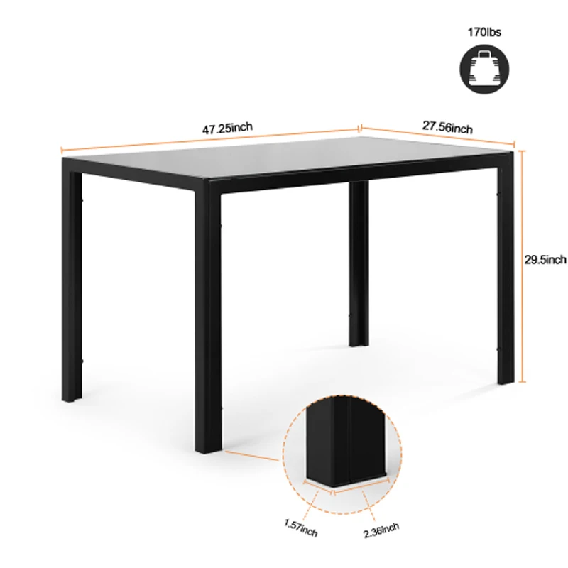 Juego de mesa de comedor de 5 piezas para 4, mesa de comedor de vidrio templado para cocina, 4 sillas de piel sintética, negro