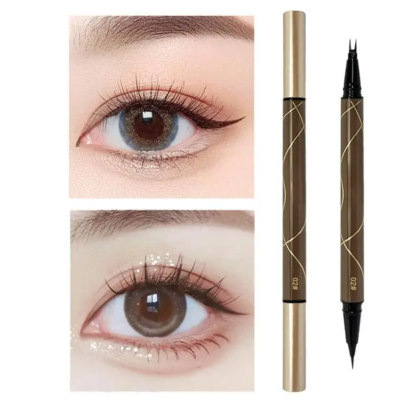 Double-ended liquid eyeliner pen lower eyelash pen 2-in-1quick-drying smooth ultra-fine waterproof makeup liquid eyeliner Pencil