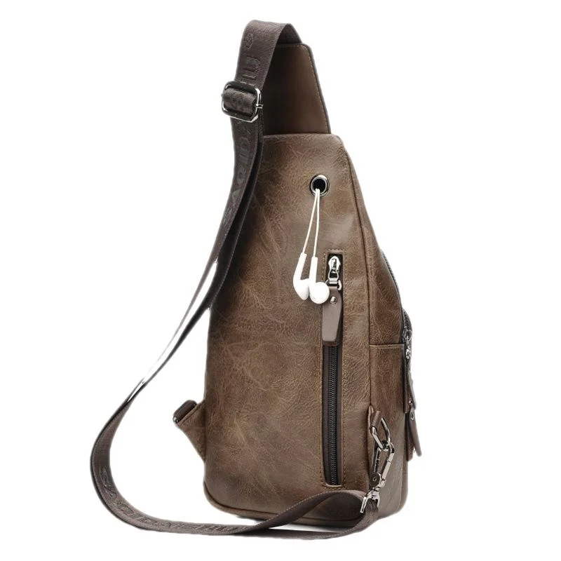 New Vintage Men's Chest Bag High Quality Leather Male Shoulder Bag Business Crossbody Bag Fashion Sling Bag