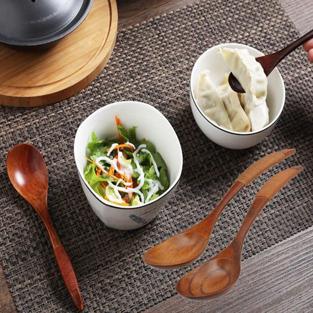 Dessert 17.5cm Hand-made Wood Catering Scoop Black Walnut Cooking Utensil Soup Spoon Kitchen Tool Wooden Spoon