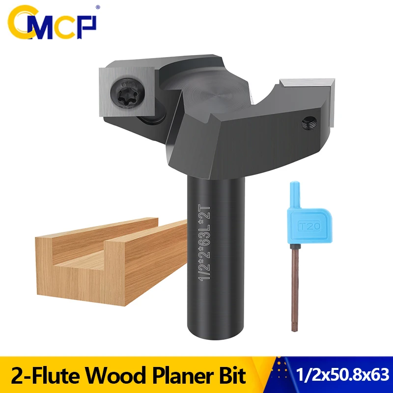 CMCP 2Flute Wood Planer Bit 1/2 Shank 50.8mm Cutting Diameter Spoilboard Surfacing Router Bit Insert Carbide Slab Milling Cutter