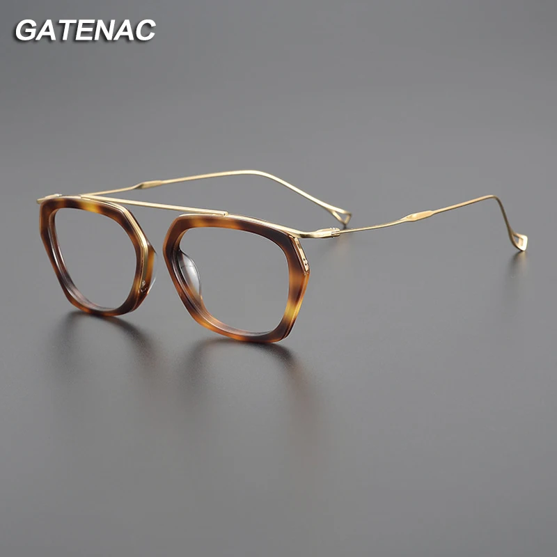 Vintage Acetate Titanium Eyeglasses Frame Men Retro Myopia Prescription Optical Glasses Frame Women 2023 Luxury Brand Eyewear