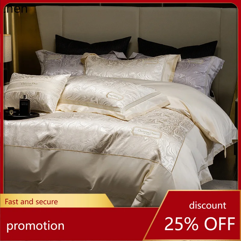 

HXL four-piece embroidered soft and skin-friendly bedding set with rounded corners, includes flat sheet and fitted sheet