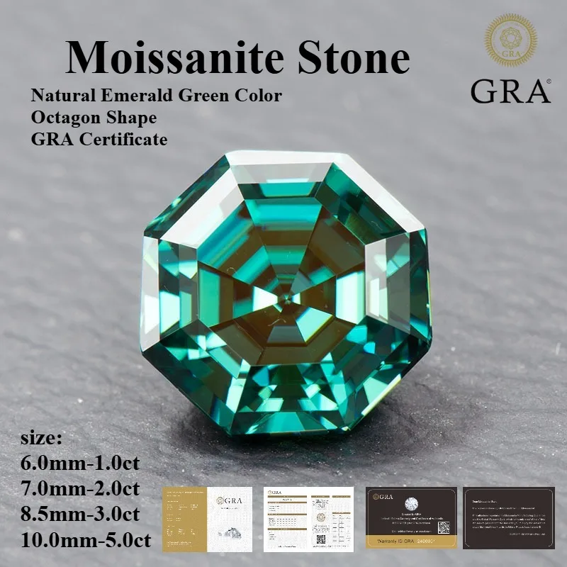 

Moissanite Stone Natural Emerald Green Color Octagon Shape DIY Charms Ring Necklace Earrings Main Materials with Certificate