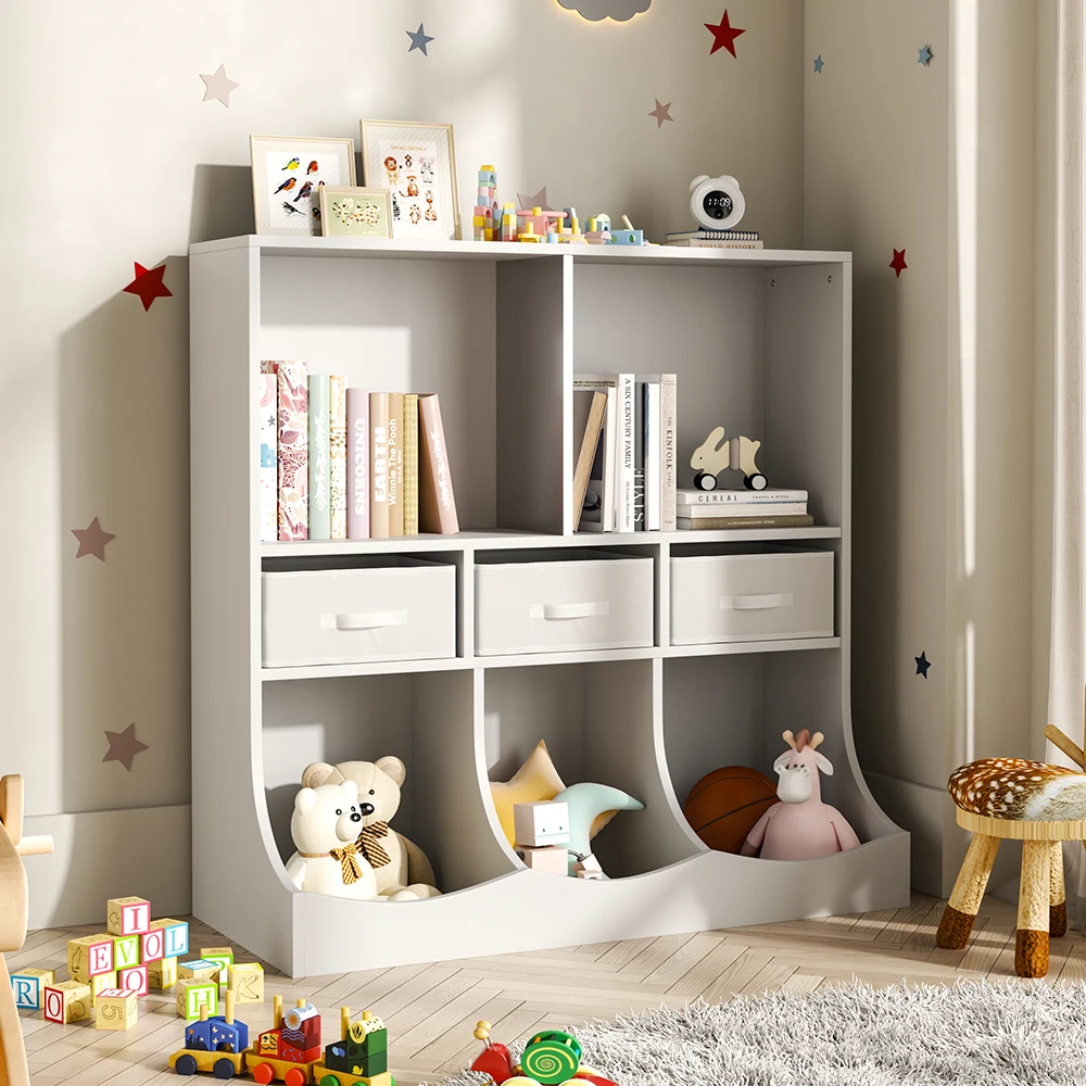 White 3 Tier Open Style Toy and Book Storage Cabinet