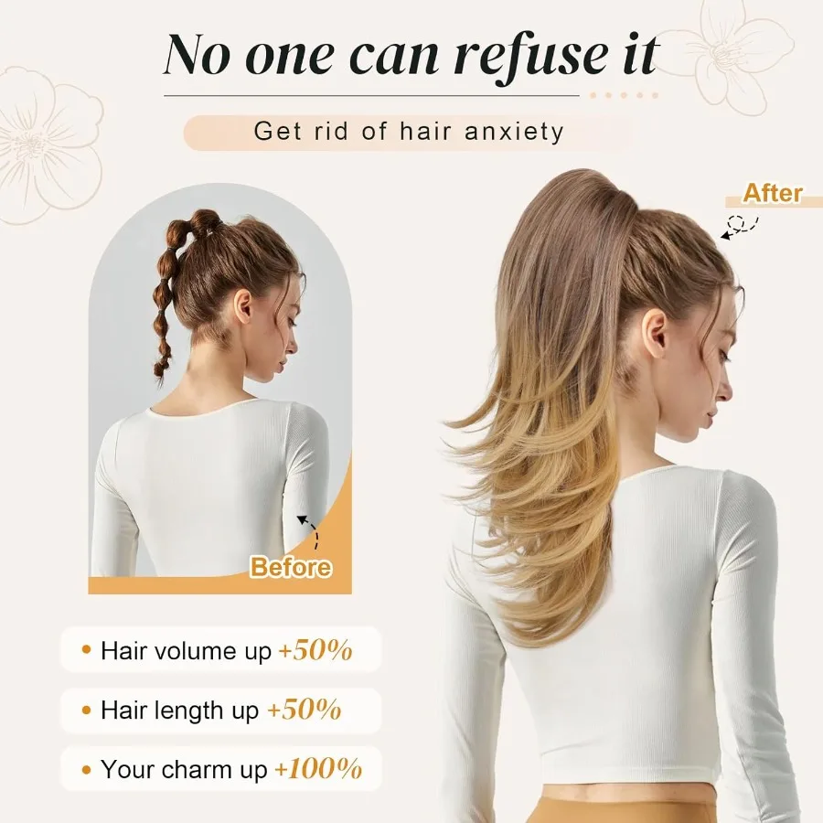 وصلة شعر على شكل ذيل حصان برباط بطول 20 بوصة للنساء ذات مظهر طبيعي وملمس ناعم مثالية للارتداء اليومي والمناسبات الخاصة #4