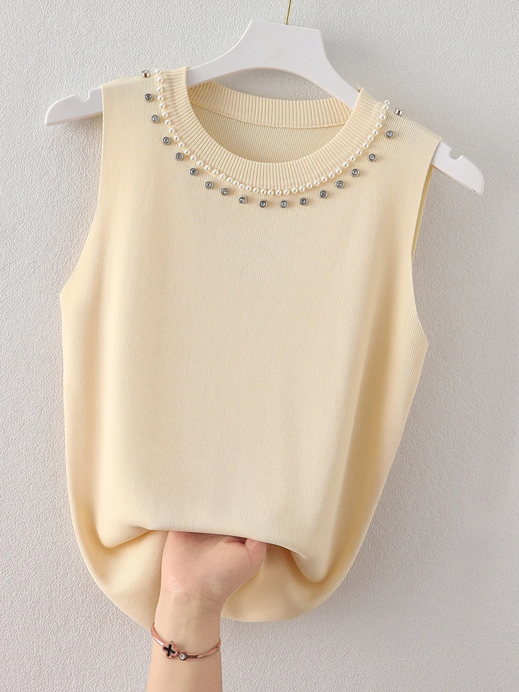 Korea Knitted Vests Women Top O-neck Solid Tank Blusas Mujer De Moda 2024 Summer New Fashion Female Sleeveless Casual Thin Tops