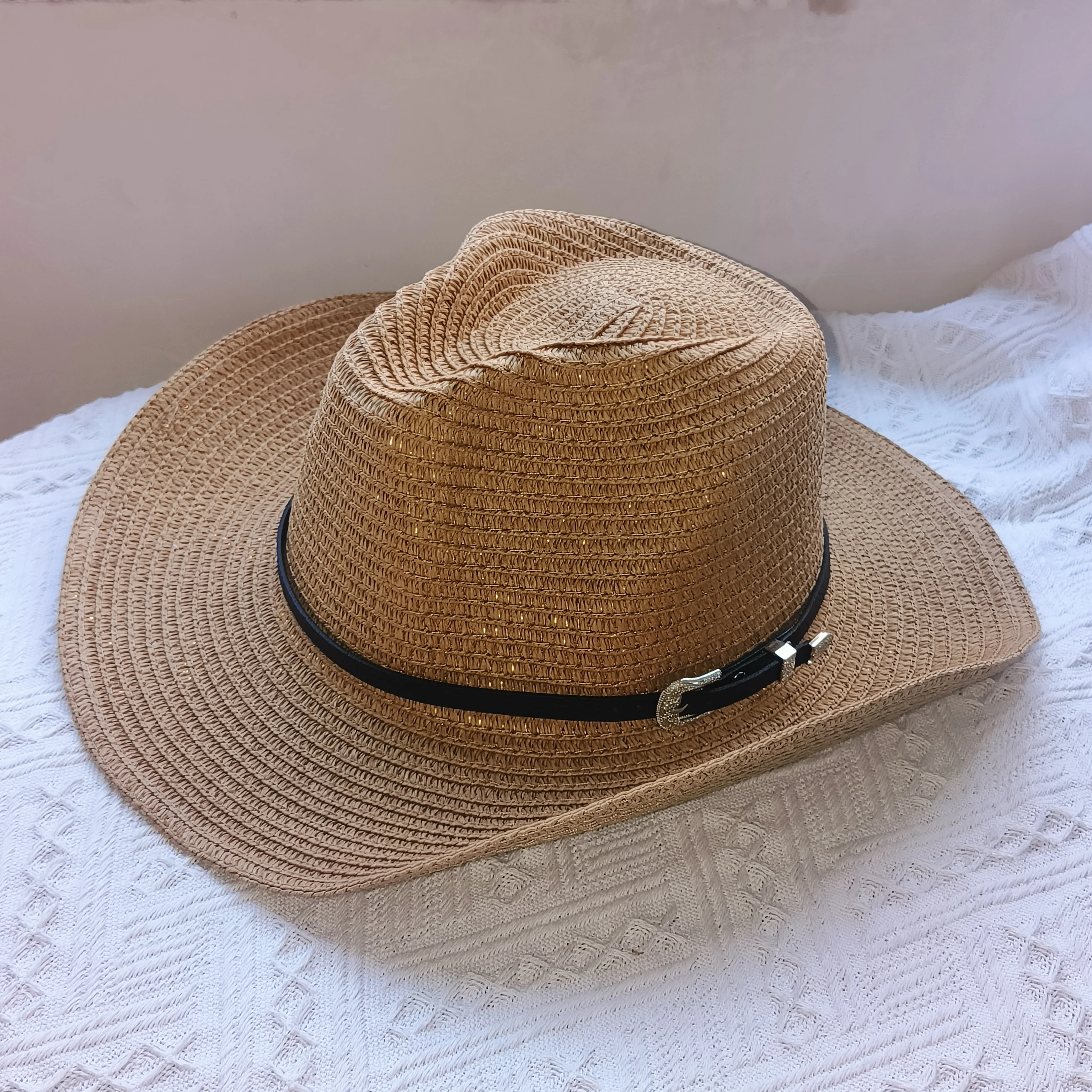 Straw Cowboy hat Unisex Fashion ethnic style straw hat solid cap men and women summer western cowboy Jazz Hat Panama men sun hat