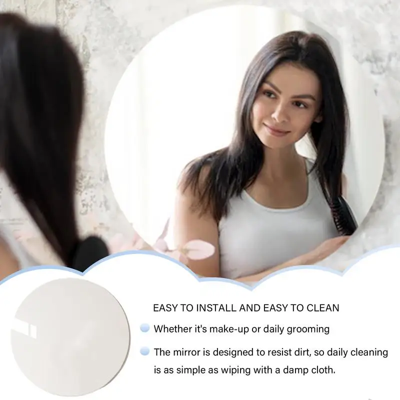 Acrylic Mirrors For Wall HD Round Makeup Mirror Stickers Adhesive Bathroom Vanity Mirrors Waterproof Room Wall Decor For