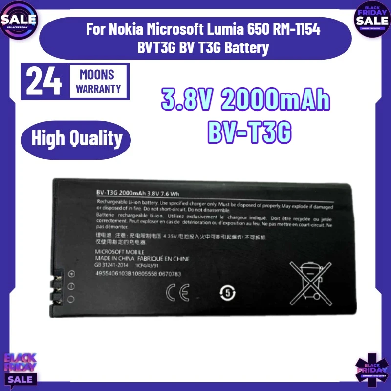 3.8V 2000mAh  BV-T3G For Nokia Microsoft Lumia 650 RM-1154 BVT3G BV T3G Cell Phone Portable Battery