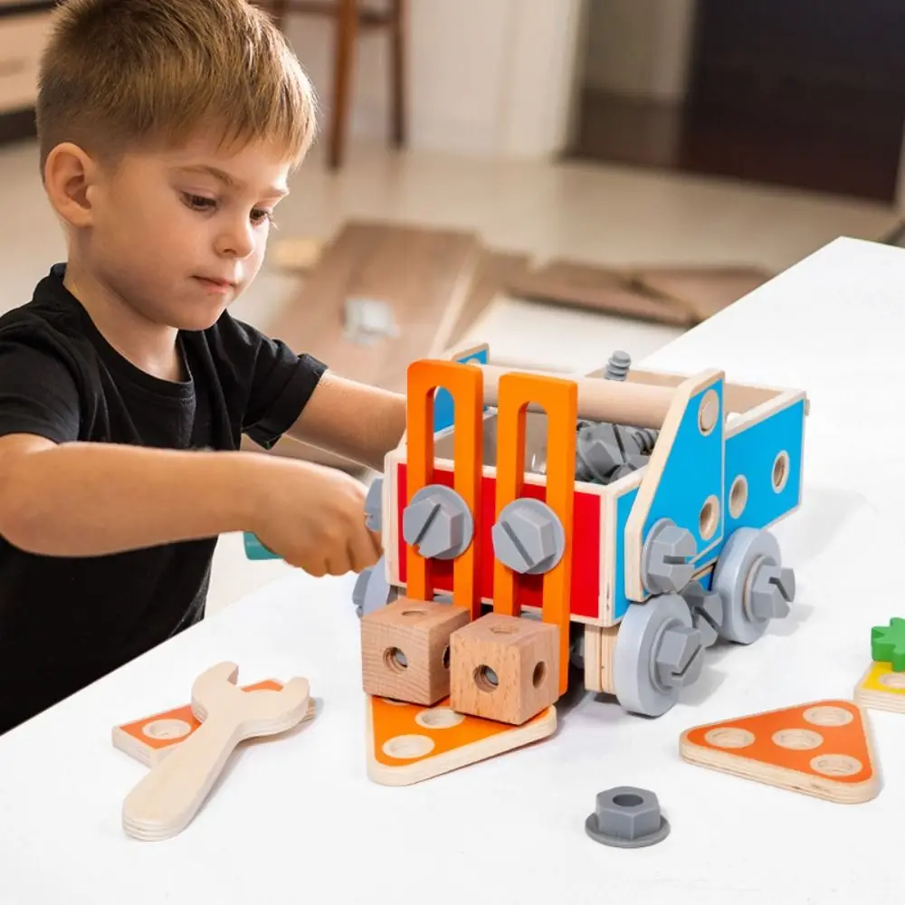 

Wood Puzzle Nut Assembly Toy Toolbox Pretend Play Tools Detachable Screwdriver Assembly Car Puzzle Montessori