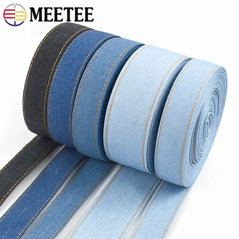 8M Meetee 10/16/25/38/50mm Denim Webbing Polyester Ribbon for Sewing Bags Backpack Strap Garment Hair Decor Band DIY Material