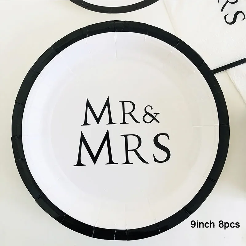 Mr & Mrs Party Wedding Letter Plate Disposable Tableware Sets Paper Plate Cups Napkins Bride Shower Engagement Party Supplies