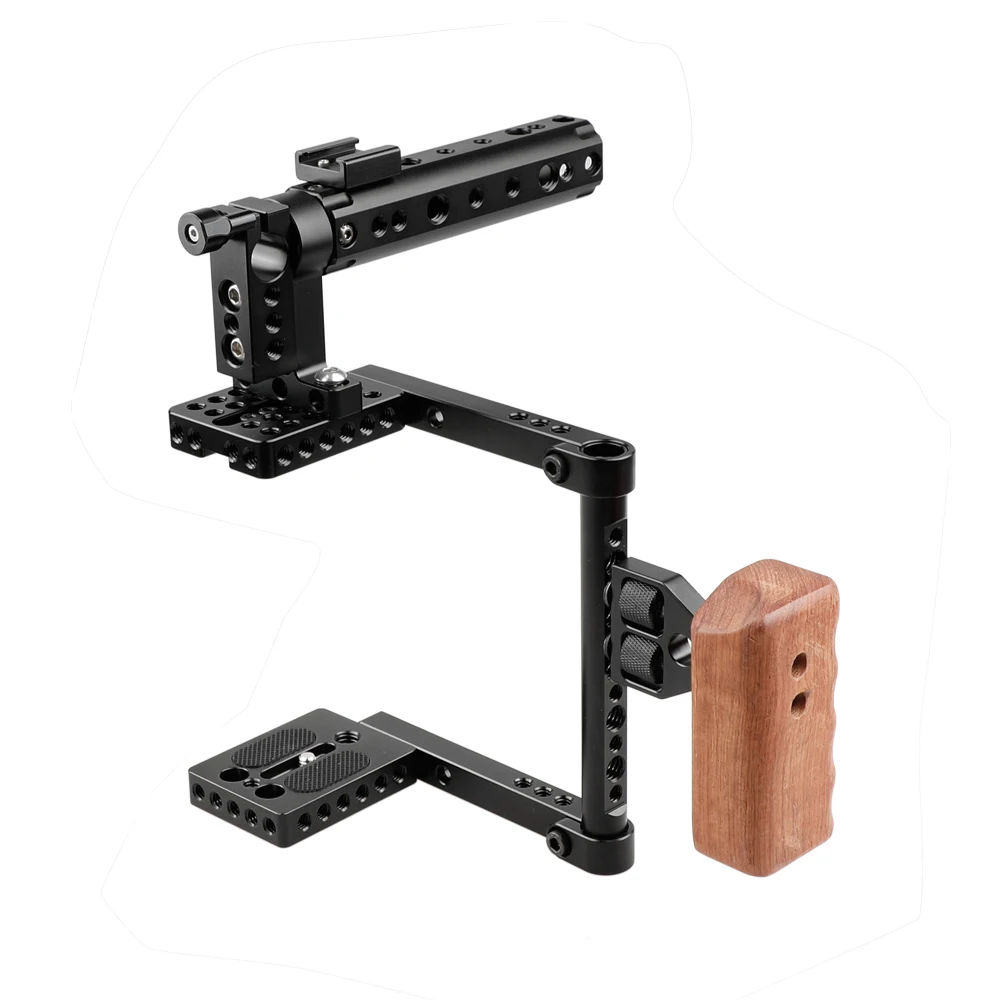 HDRIG DSLR Camera Cage With Top Handle Wood Grip (Right Hand) With Single Rod Clamp & Hot Shoe Mount for Canon 600D 70D 80D