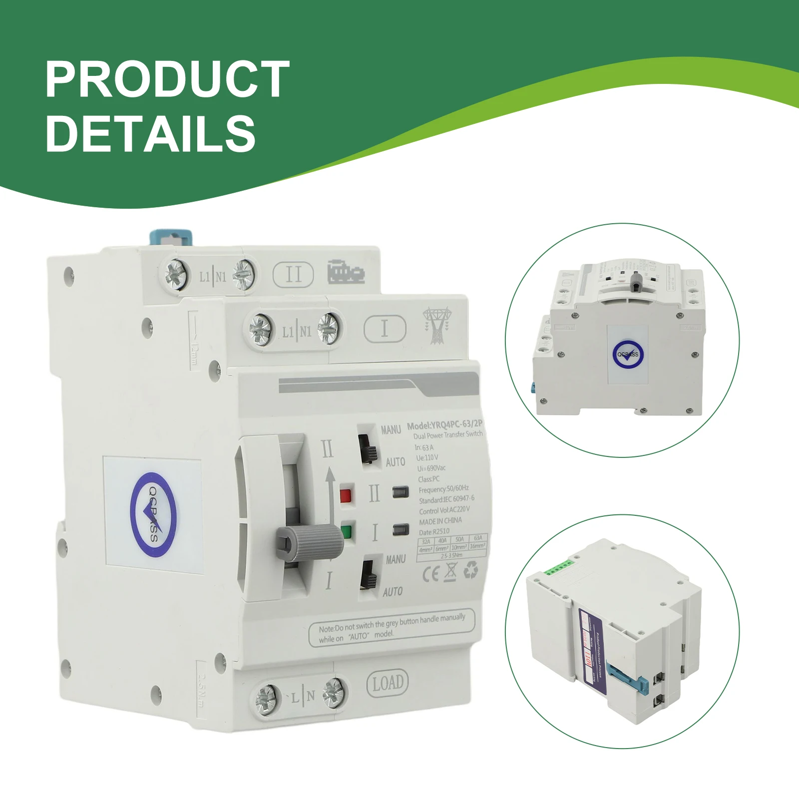 Automatic Manual Transfer Switch 63A 110V for Home Use with Switching and Dual Frequency Compatibility for Backup Power
