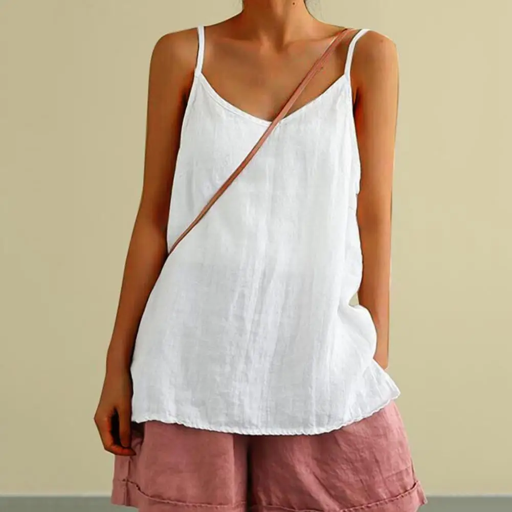 

Retro Cotton Linen Camisole Sleeveless Solid Color Sling Blouse Top Loose Fit Summer Women Vest Sexy Solid Color Bottoming Vest