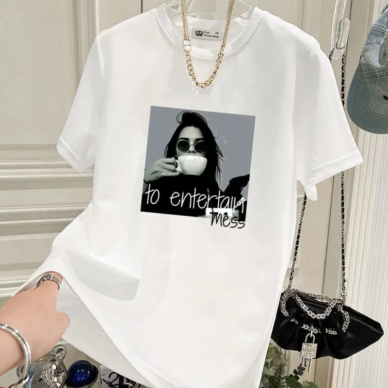 Summer Women Clothing Vintage Printed Casual Short Sleeve T-shirt O-neck Loose Basics Top Tee