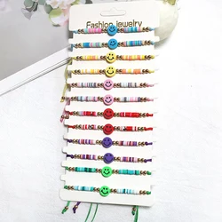12 Pieces Of Multi-Color Smiling Face Soft Pottery String Woven Bracelet Cartoon Boy Girl Friendship Bracelet Set