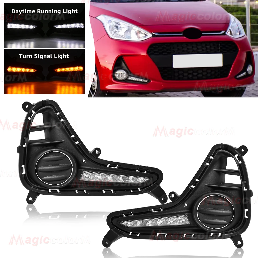 

Для Hyundai Grand I10 2017 2018 2019 DRL дневные ходовые огни светодиодные противотуманные фары указатель поворота желтый белый дневной свет автомобильные аксессуары