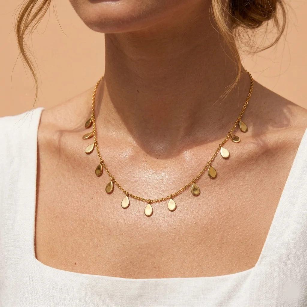 18K Gold Plated Stainless Steel Multi Teardrop Necklace Waterproof Non-Tarnish Titanium Steel Water Drop Choker