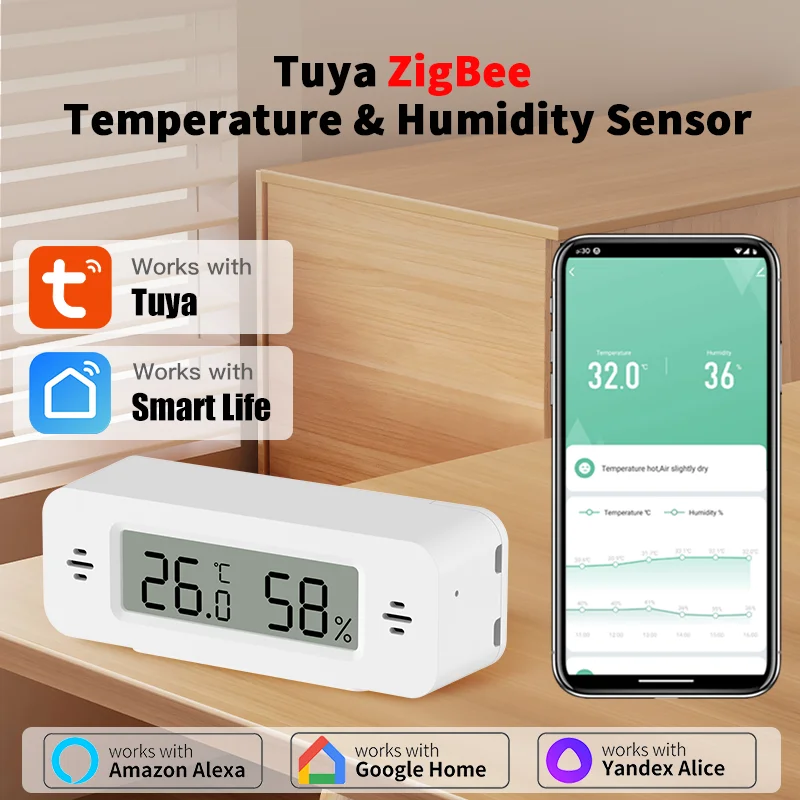 Tuya Zigbee 3.0 Temperatur- und Feuchtigkeitssensor, Mini-Thermometer, APP-Fernbedienung, funktioniert mit Yandex ZHA, Zigbee2MQTT, SmartLife, Alexa